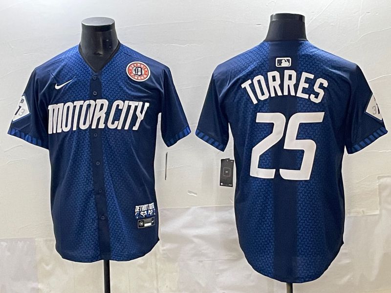 Men 2025 Detroit Tigers #25 Torres Blue Nike MLB Jersey style 7155